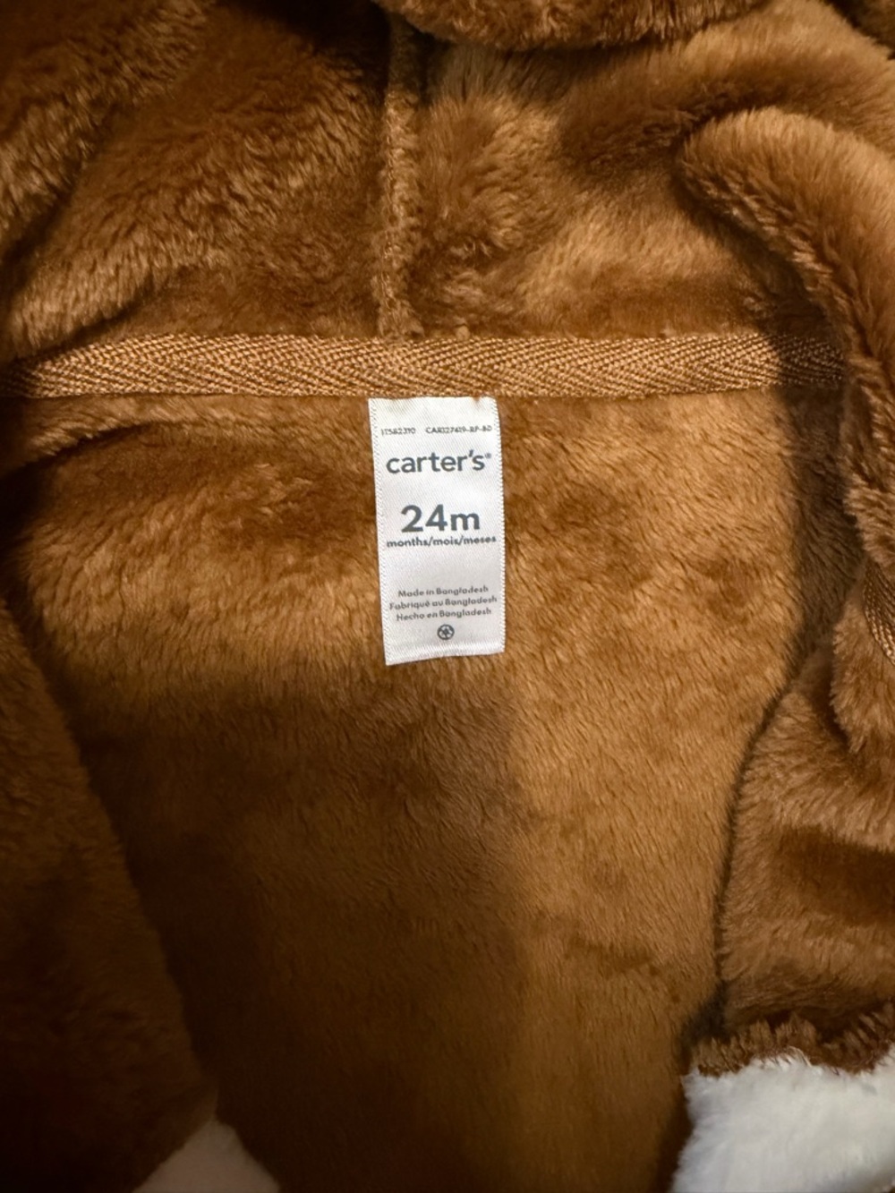 Carter's Brown Plush Hooded Baby Jumpsuit - Picture 3 of 6